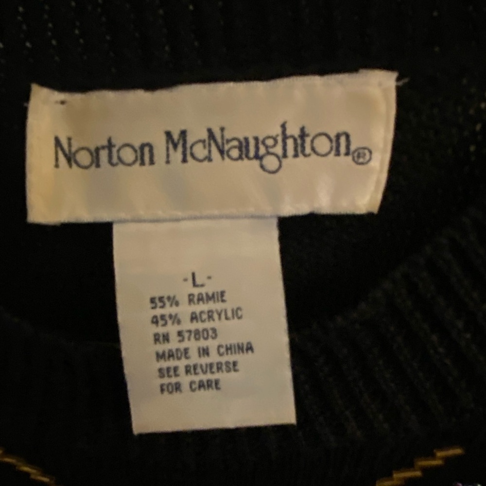 Vintage 80s 90s Norton McNaughton Black Knit beaded Sweater grandmacore - Picture 4 of 7